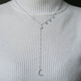 925 Silver Star Moon CZ Pendants Y Necklace