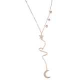 925 Silver Star Moon CZ Pendants Y Necklace