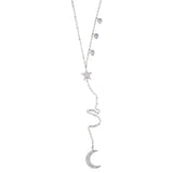 925 Silver Star Moon CZ Pendants Y Necklace