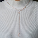925 Silver Star Moon CZ Pendants Y Necklace