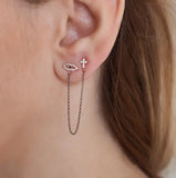925 Silver Cross Evil Eye Shape Tassel Earrings