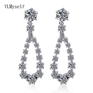 925 Silver Water Drop Earrings Crystal Jewelry Dangle Earrings for Women
