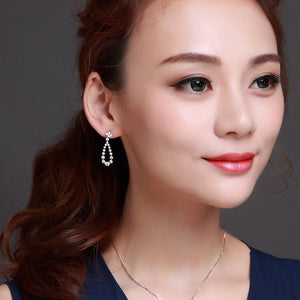 925 Silver Water Drop Earrings Crystal Jewelry Dangle Earrings for Women