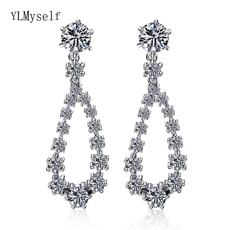 925 Silver Water Drop Earrings Crystal Jewelry Dangle Earrings for Women