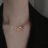 925 Silver Double Square Necklace with Diamond Pendant