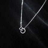925 Sterling Silver Double Square Necklace with Diamond Pendant