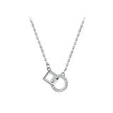 925 Sterling Silver Double Square Necklace with Diamond Pendant