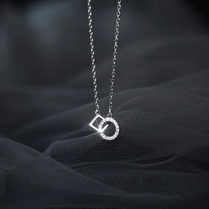925 Sterling Silver Double Square Necklace with Diamond Pendant
