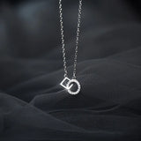925 Sterling Silver Double Square Necklace with Diamond Pendant
