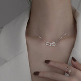 925 Silver Double Square Necklace with Diamond Pendant