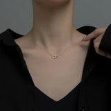 925 Sterling Silver Double Square Necklace with Diamond Pendant