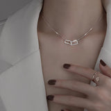 925 Silver Double Square Necklace with Diamond Pendant