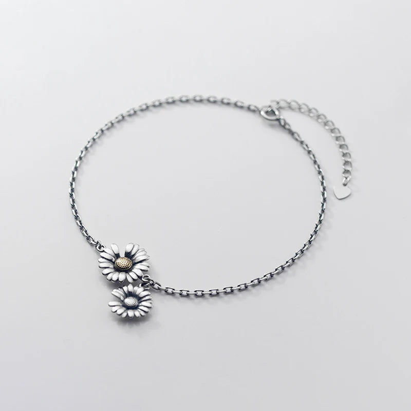 925 Thai Silver Daisy Woman Anklets Foot Ornament Bracelet For Foot