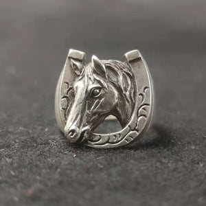 925 Thai Silver Horse Head Ring Men's Adjustable Jewelry Accessories