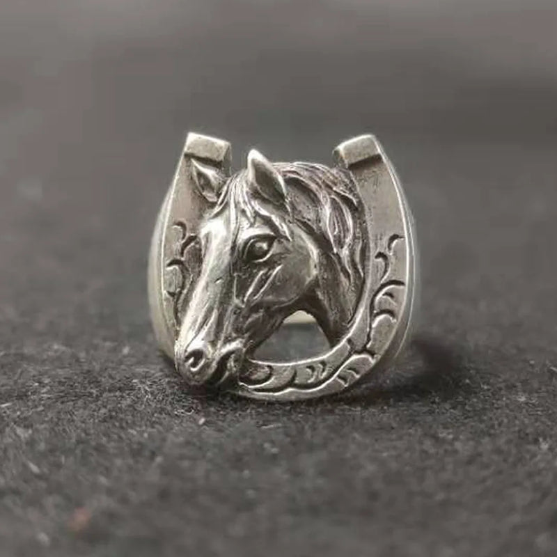 925 Thai Silver Horse Head Ring Men's Adjustable Jewelry Accessories