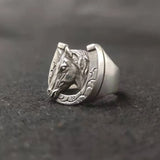 925 Thai Silver Horse Head Ring Men's Adjustable Jewelry Accessories