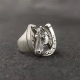 925 Thai Silver Horse Head Ring Men's Adjustable Jewelry Accessories