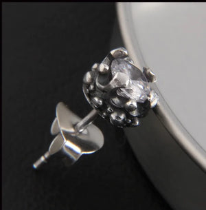 925 Thai Silver Tremella Earrings Retro Inlaid Punk Sterling Silver Earrings