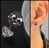 925 Thai Silver Tremella Earrings Retro Inlaid Punk Sterling Silver Earrings