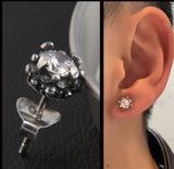 925 Thai Silver Tremella Earrings Retro Inlaid Punk Sterling Silver Earrings