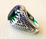 Vintage Thai Silver Emerald Ring Men Women Gift Silver Jewelry Size 8-12