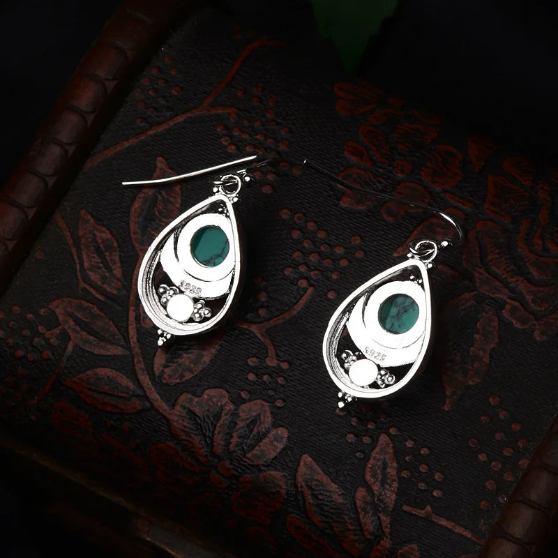Vintage Thai Silver Turquoise Earrings for Women