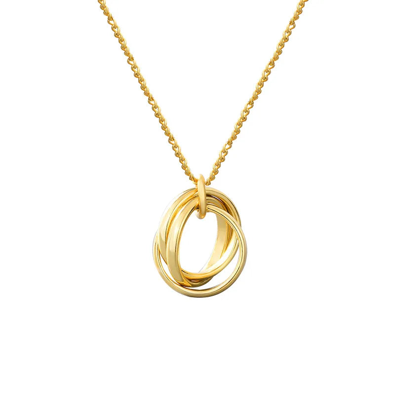 925 Silver Geometric Multi-Ring Necklace Retro Necklace Ins Niche Summer Chain