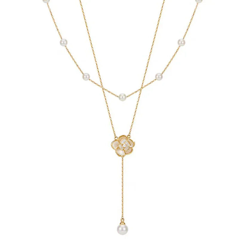 Yinshan Camellia Double Flower Pearl Necklace Chain