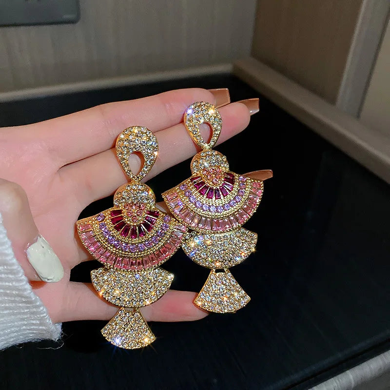 Diamond and Silver Needle Fan Earrings