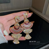 Diamond and Silver Needle Fan Earrings