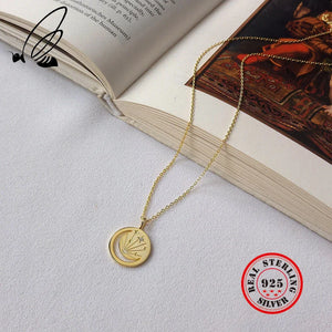 925 Silver Star & Moon Pendant Necklace with Zircon Coin