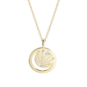 925 Silver Star & Moon Pendant Necklace with Zircon Coin