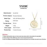 925 Silver Star & Moon Pendant Necklace with Zircon Coin