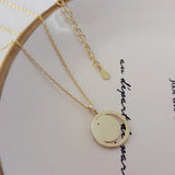 925 Silver Star & Moon Pendant Necklace with Zircon Coin