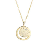 925 Silver Star & Moon Pendant Necklace with Zircon Coin