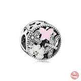 Pink Flower Butterfly Glass Bead Bracelet Charm Pendant for Women Jewelry