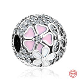 Pink Flower Butterfly Glass Bead Bracelet Charm Pendant for Women Jewelry