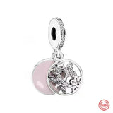 Pink Flower Butterfly Glass Bead Bracelet Charm Pendant for Women Jewelry