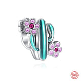 Pink Flower Butterfly Glass Bead Bracelet Charm Pendant for Women Jewelry