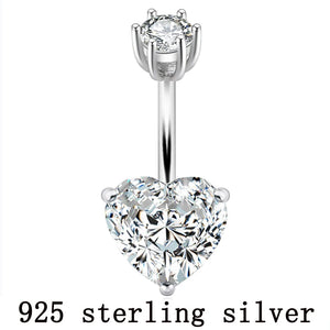 925 Silver Belly Button Ring Heart Zircon