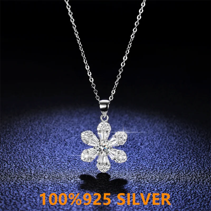925 Sterling Silver Real Carbon Silica Pendant Necklace for Women's Party