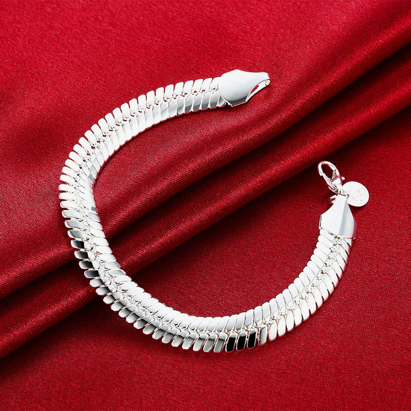 925 Silver 10MM Snake Chain Bracelet 21.5cm Wedding Jewelry