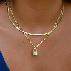 925 Silver Lover Lock Pendant Necklace Steampunk Padlock Chain Necklace