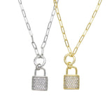 925 Silver Lover Lock Pendant Necklace Steampunk Padlock Chain Necklace