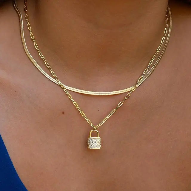 925 Silver Lover Lock Pendant Necklace Steampunk Padlock Chain Necklace