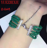 925 Silver Green Jade Women's Bracelet Fine Jewelry