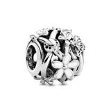 925 Silver Clover Flower Butterfly Clip Bead Bracelet Jewelry DIY Pendant