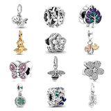 925 Silver Clover Flower Butterfly Clip Bead Bracelet Jewelry DIY Pendant