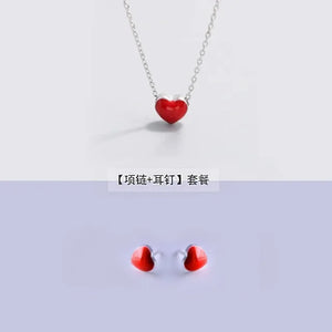 925 Silver Heart Stud Earrings & Necklace Set