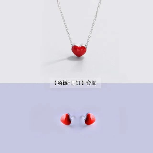 925 Silver Heart Stud Earrings & Necklace Set